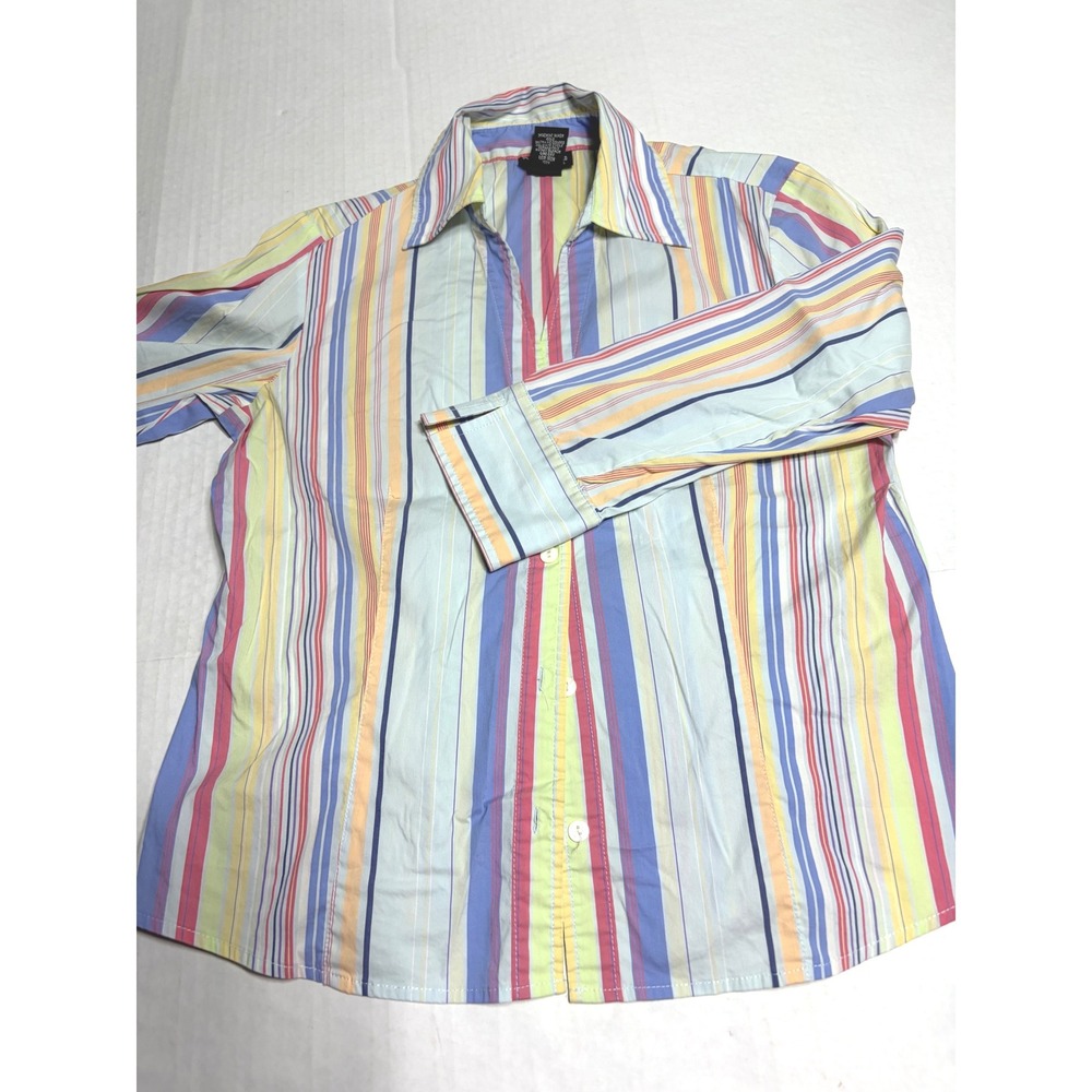 Rafaella Womens Multi Color Striped Button Down Shirt Size 6 Long Sleeve Stretch